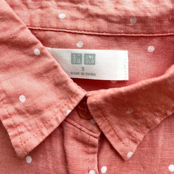 UNIQLO Linen Blouse Polka Dot Soft Pink Watermelon Red, Sz Xs - Picture 3 of 4